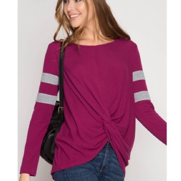 Carols Boutique Tops - Twisted Knot Magenta Hoodie